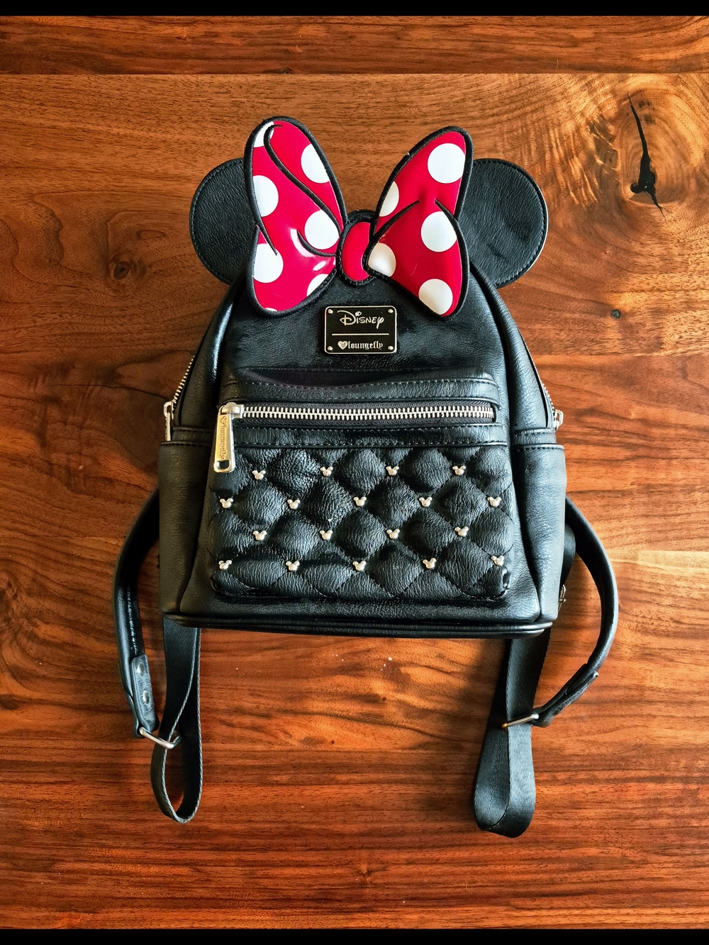 Disney x Loungefly Minnie Mouse Black Quilted Mini Backpack with Red Bow